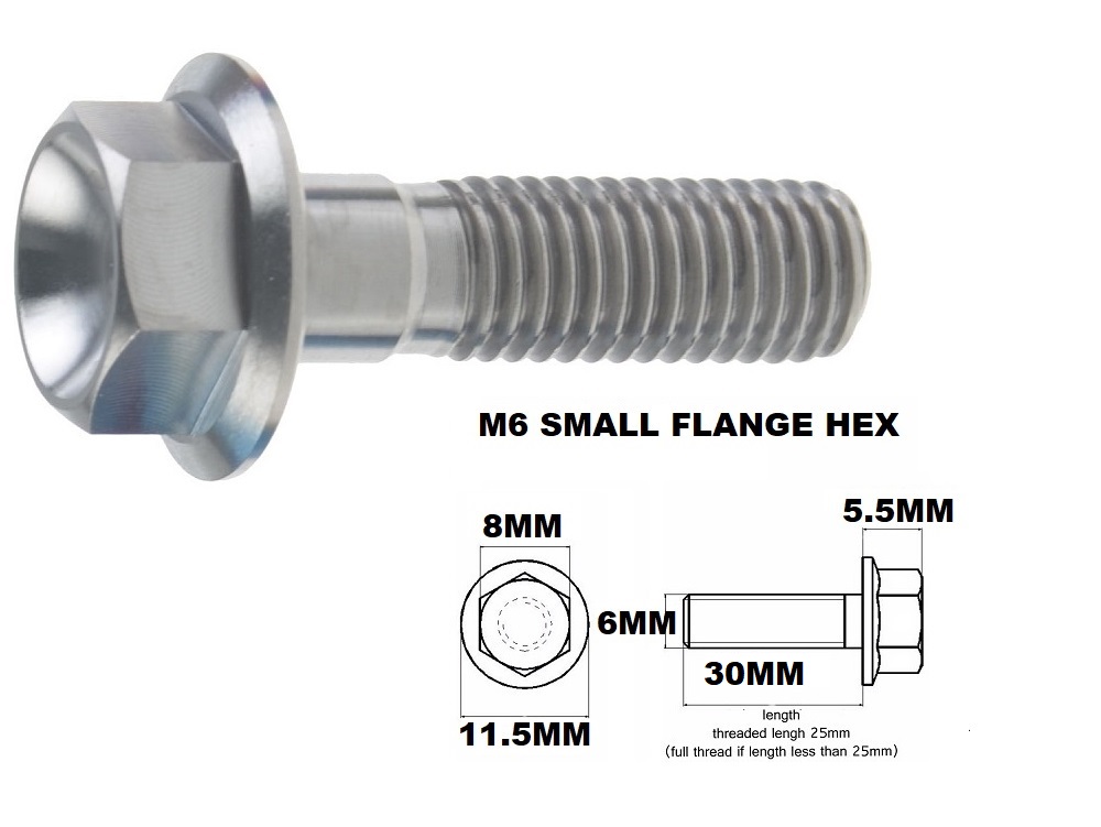 M6X30MM 1.00 THREAD PITCH TITANIUM FLANGE 8MM HEX BOLT GRADE 5